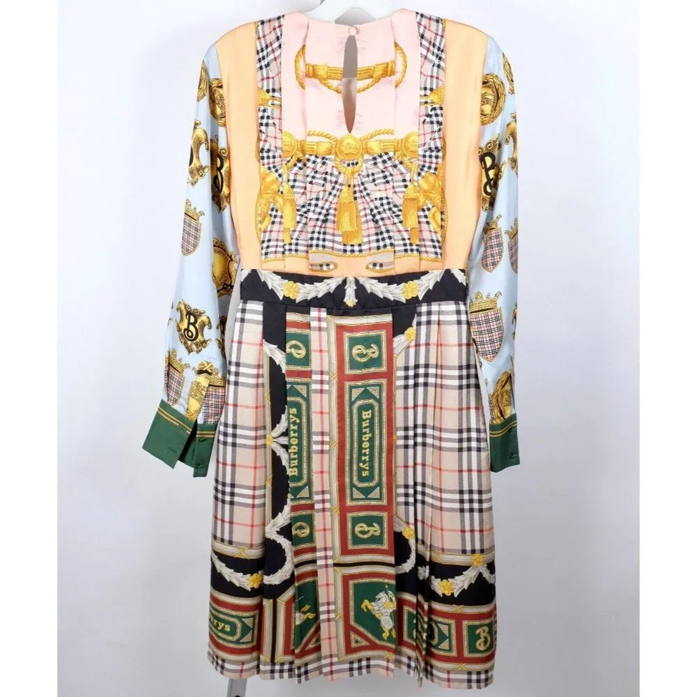 New Burberry Isidora Archive Scarf Print dress US 2 pleated silk